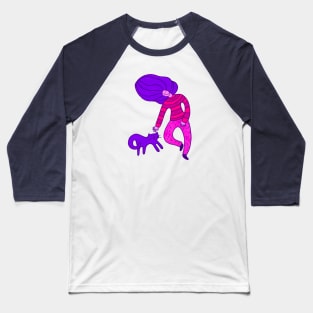 Cool girl with purple hair and purple cat walking, version 5 Baseball T-Shirt